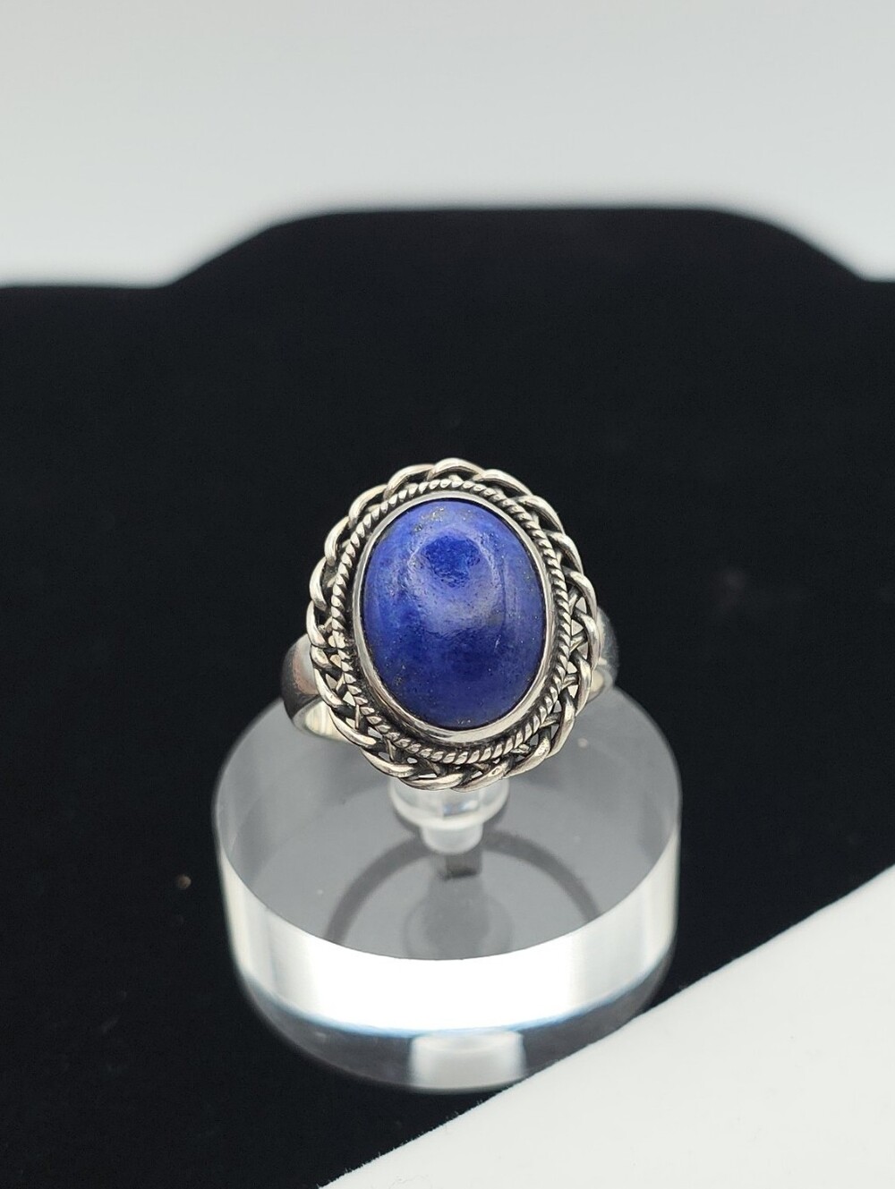 Vintage JTV Lapis Cabochon Sterling Silver Statement Ring Bali Boho Western